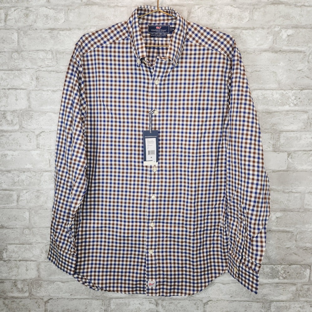 Vineyard Vines Slim Murray Shirt Baltic Blue Oatland Check Preppy Coastal M